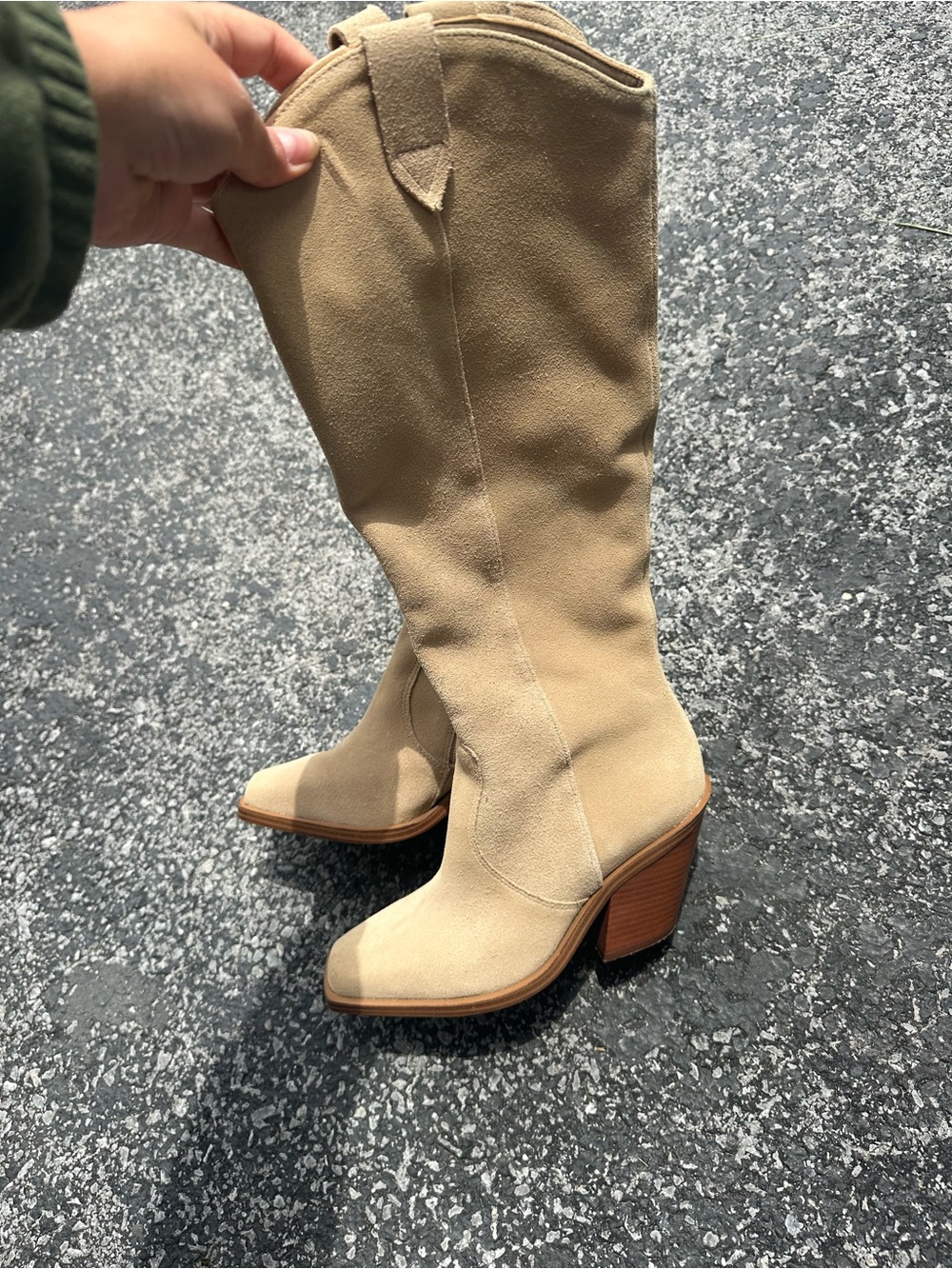 Vince Camuto Tan Suede Knee-High Block Heel Boots